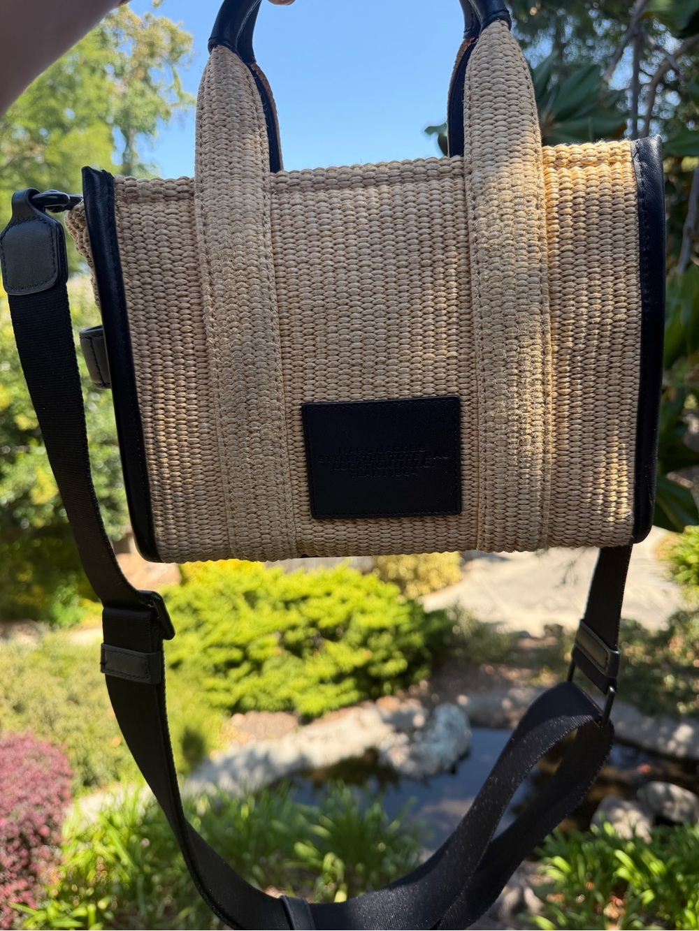 Marc Jacobs Natural Straw Tote with Black Trim and Logo - Picture 3 of 3